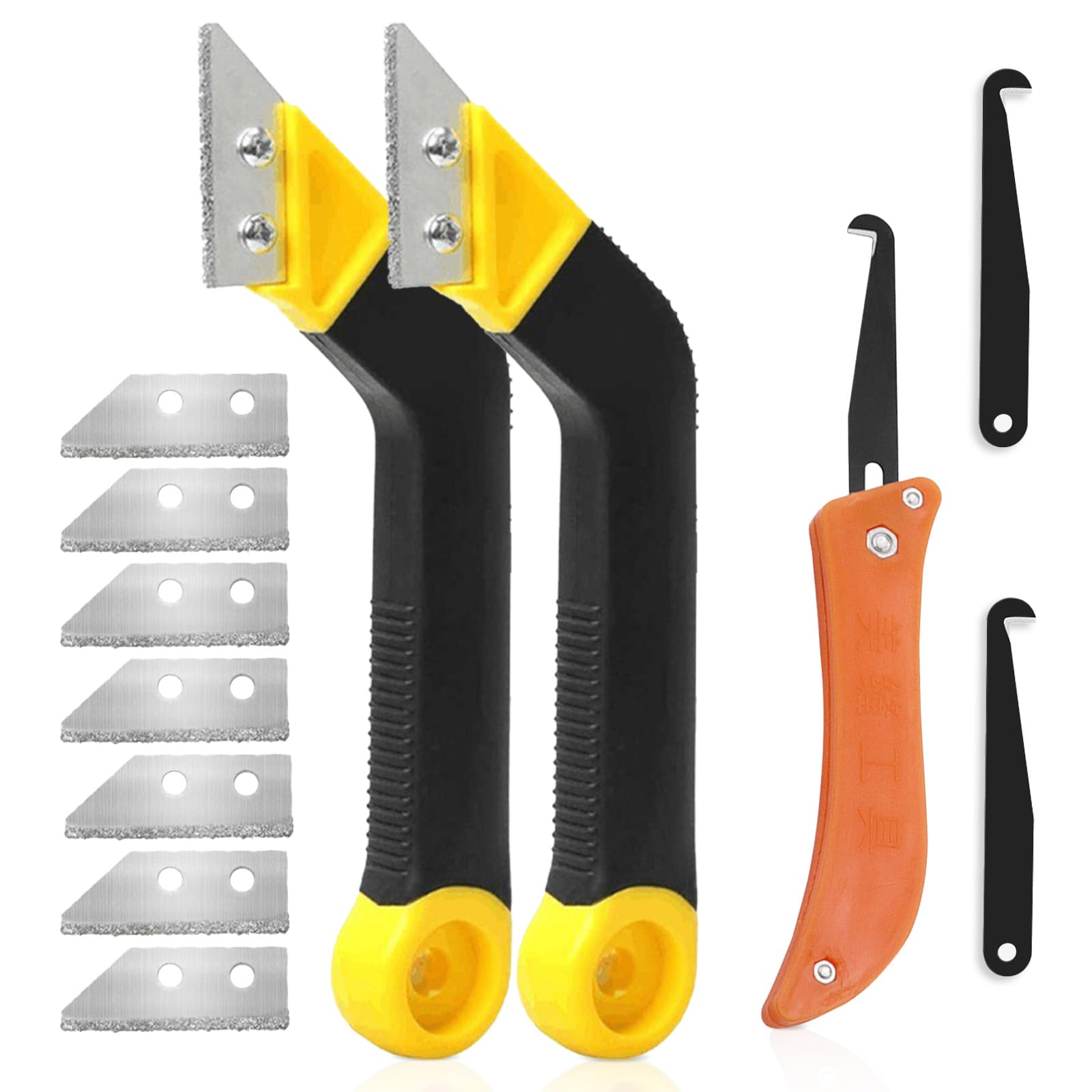 12 Pcs Pro Grout Removal Tool Sets, Rake Removal Tool Tile Grout with 7 Pcs Replacement and Hook, Efficient Removal Grouting Tool for Tile Floor Cleaning and Repair