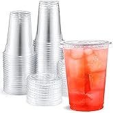 Eupako 10 oz Plastic Cups with Lids 100 Sets, Disposable Clear Cups with Lids, Cold Drink Containers for Beverage, Parfait, Smoothie