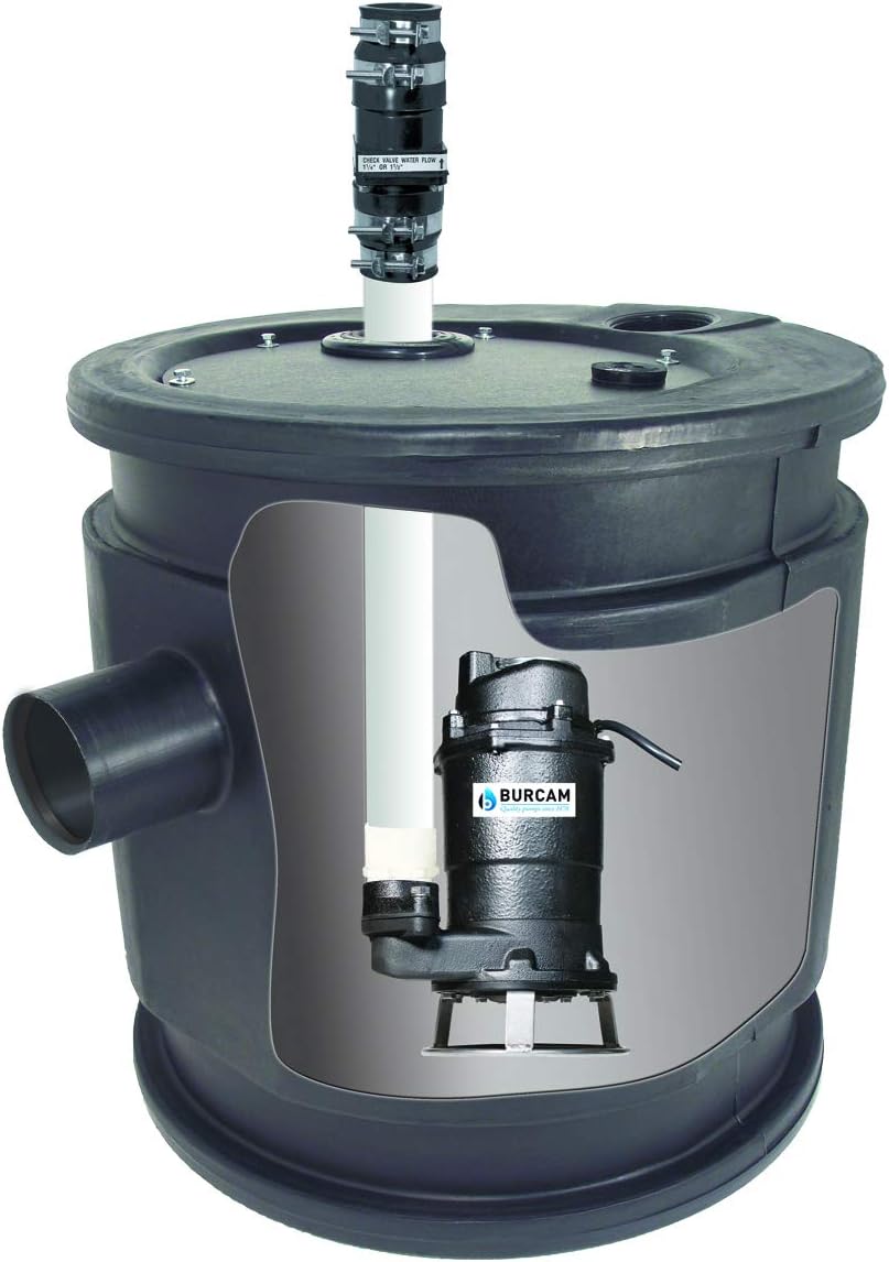 BURCAM 401446P 3/4 HP Complete Sewage Grinder Pump System, Black
