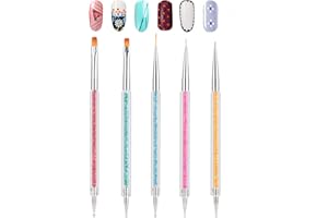 TEOYALL Double-Ended Nail Art Brushes, 5 PCS Nail Design Tools Kit Including Nail Liner Brush and Nail Dotting Pens for UV Gel Nail Home Salon