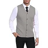 YTD Men's Sleeveless Sweater Vest V-Neck Casual Cable Knit Button Down Cardigan Vest