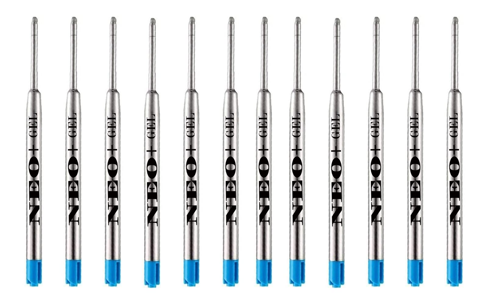 NEO+ Ballpoint Gel Metal Pen Refills, Fine Point 0.5mm. Compatible with Parker Ball Pen. 12 x Blue Gel Ink.