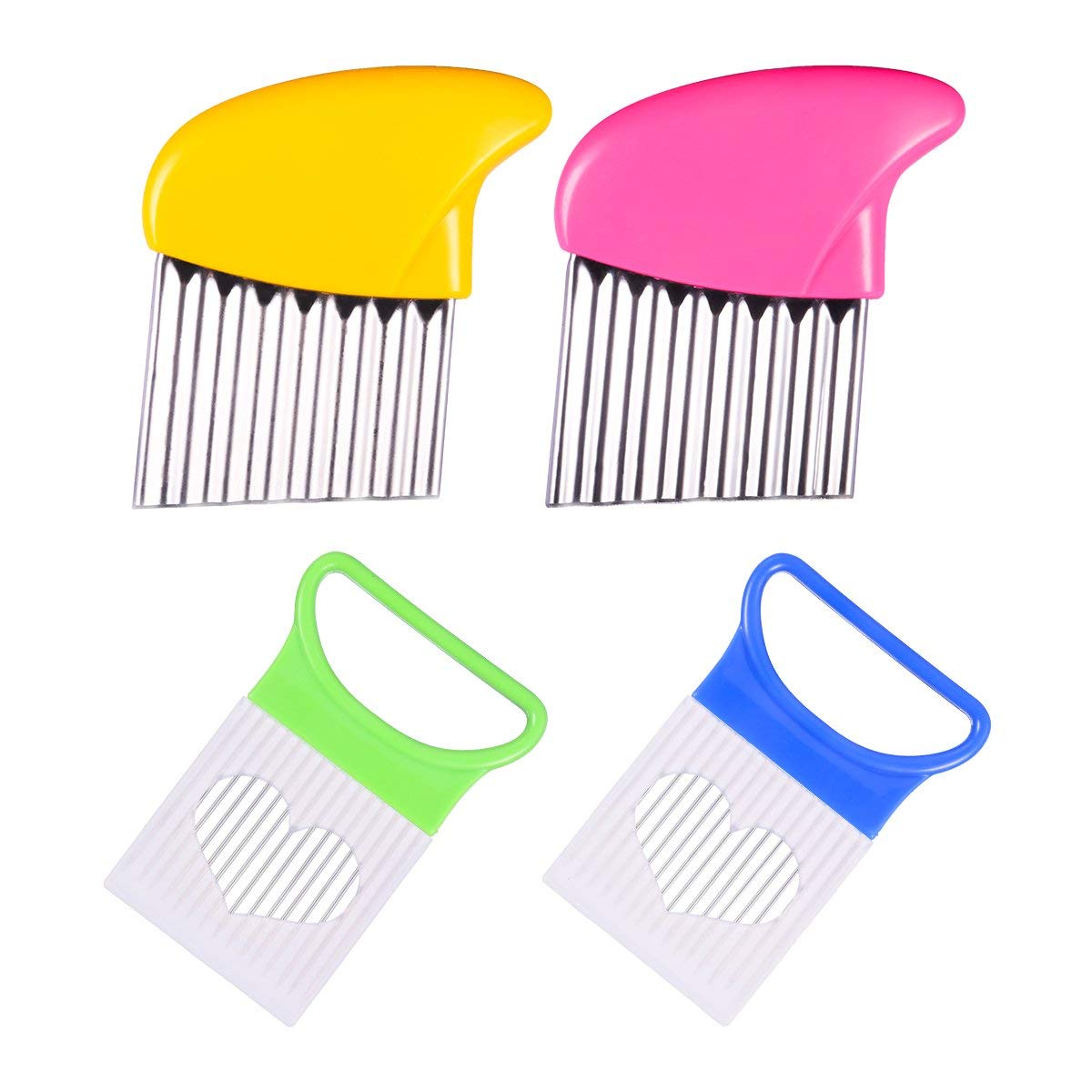 Aokin Crinkle Cut Knife set, 2 Fork Slicing Helper 2 Stainless Steel Crinkle Cutter, Fruit And Vegetable Wavy Chopper Knife, Safe Potato Cutter Onion Cutter French Fry Cutter,Kids Kitchen Tools