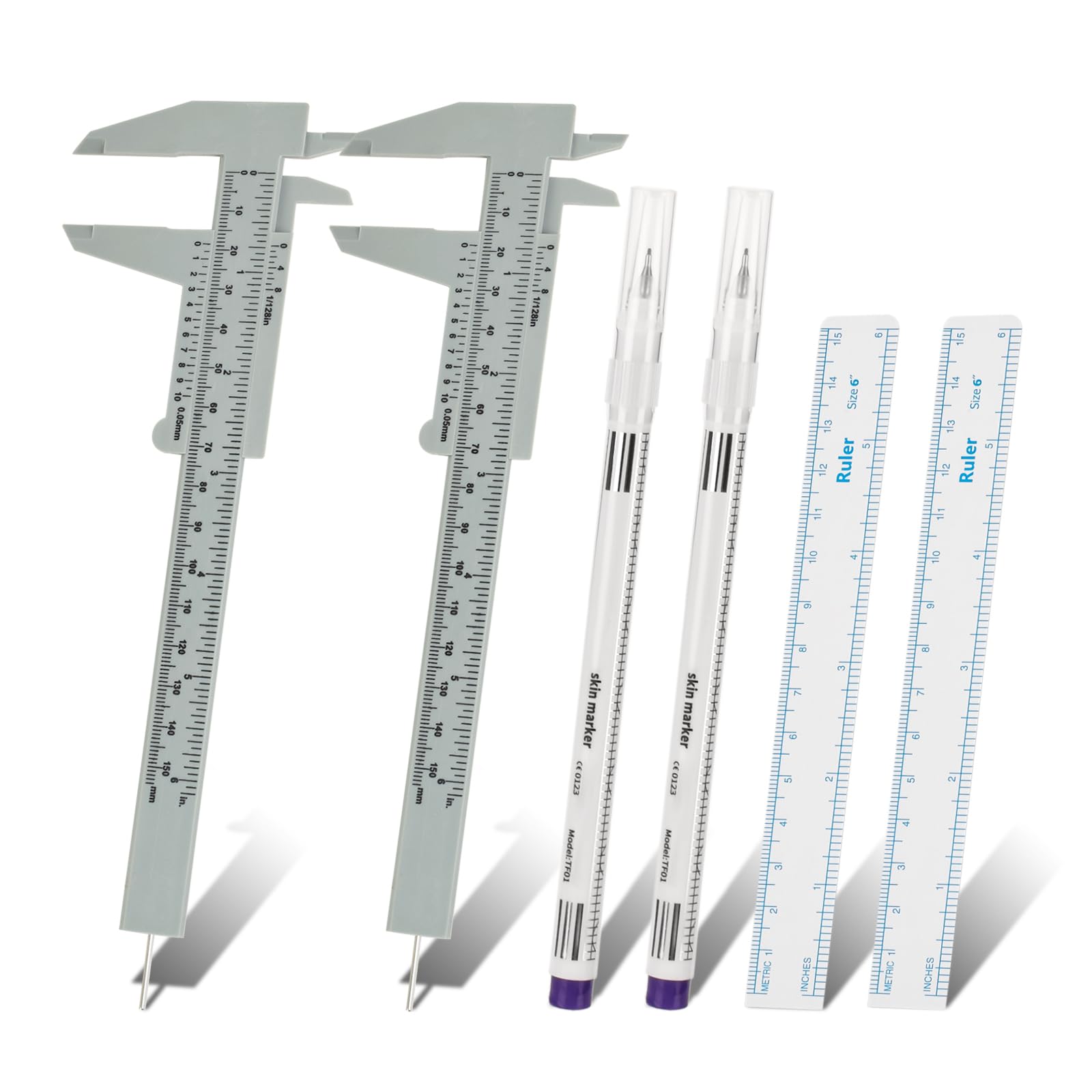 6pcs Eyebrow Tools 2pcs Eyebrow Measuring Ruler Vernier Caliper 2pcs Microblading Skin Marker Pen 2pcs Paper Ruler Eyebrow Permanent Makeup Position Mark Tools for Eyebrow Lips