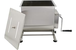 CLIVIA Manual Meat Mixers with Lid, 40LB/20L Capacity Tiltable Tank Sausage Mixer Commercial Stuffing Mixer Stainless Steel (