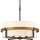 AXILAND Rustic Drum Chandelier 4-Light Dining Room Chandelier with Off-White Fabric Shade