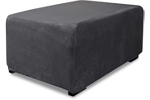 Argstar Velvet Ottoman Covers Slipcover Rectangle for Living Room, Stretch Slipcover for Ottoman, Elastic Ottoman Slip Cover, Grey Folding Storage Stool Furniture Protector (Small, Gray)
