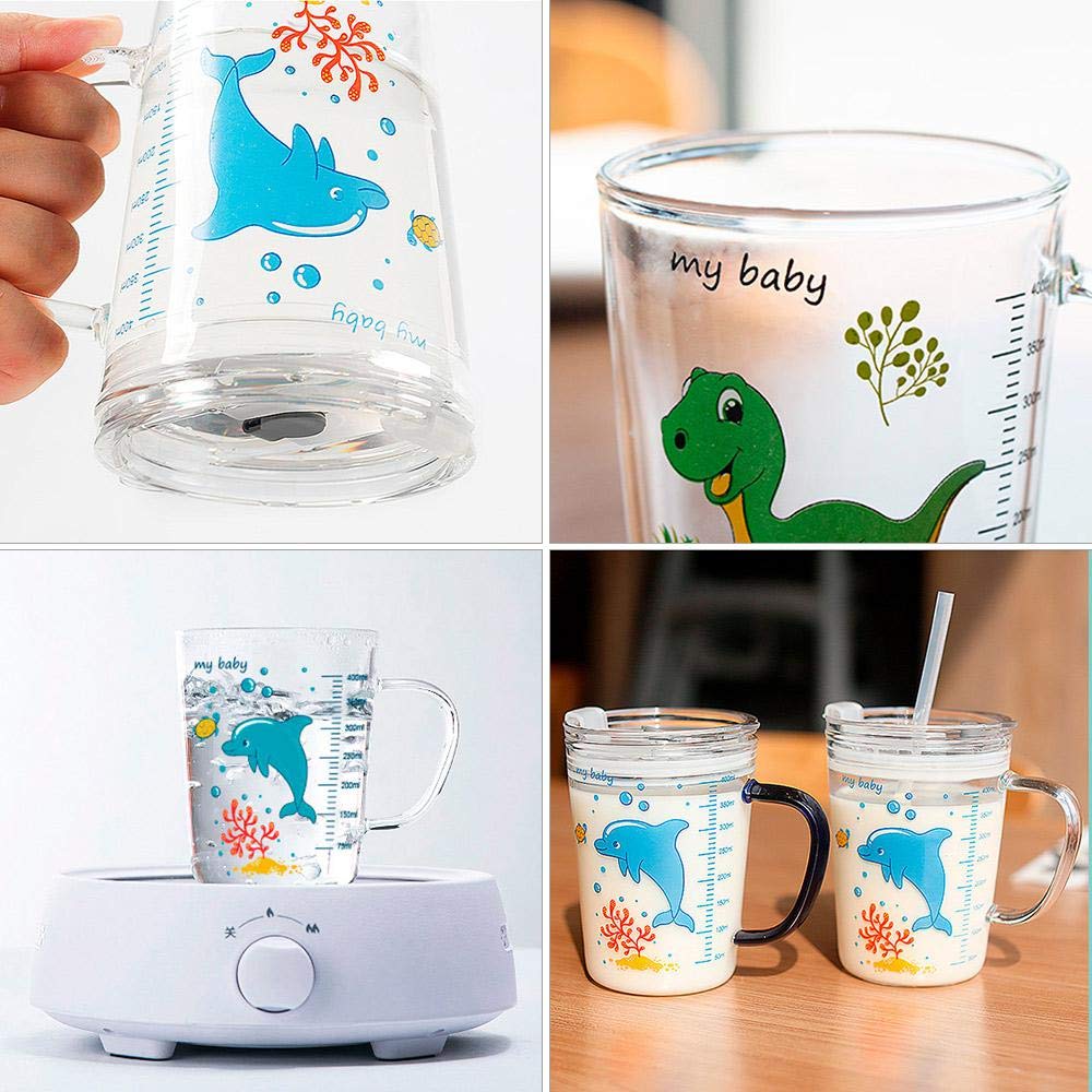 Verre Transparent 400 Ml Apprendre A Boire Une Tasse De Formateur Une Jolie Tasse Pour Boire Au Micro Ondes Avec Un Couvercle Anti Fuite Pour Tout Petit Enfants Tasse A Lait Pour Enfants Avec Paille