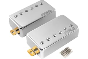 MUSICLILY Wilkinson Vintage Tone Alnico 5 Humbucker Pickups Set for Les Paul Style Electric Guitar, Chrome