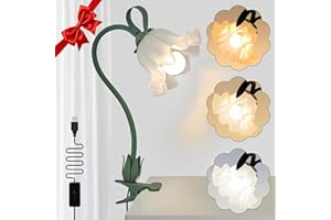 ONXE Clip On Light and Flower Desk Lamp, Flexible Gooseneck Reading Book Light with 3 Color Modes, Night Light for Kids Nursery, Clip on Bedside Lamp for Bed Headboard,Table, Nursery,Dorm (Green-02)