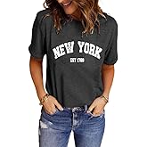 LINDOCITA Womens Trendy Graphic Tee Shirts Summer Cute Casual Short Sleeve T-Shirts for College Teen Girls