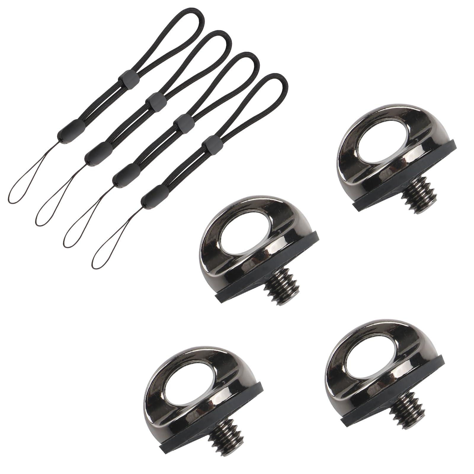 TECDW 4PCS Stainless Steel Round Screw With Hand Wrist Strap Sling, 1/4" Mounting Screws, Camera Screw Holder, 1/4-20 Thread Fixing Screws for Selfie Sticks, Tripod, DSLR Cameras (Round)