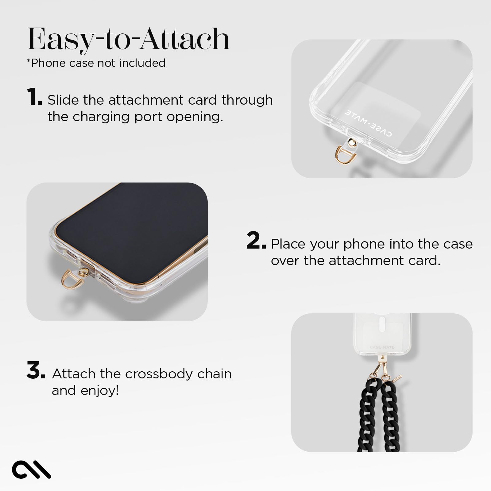 Case-Mate Crossbody Phone Lanyard / Chain [Works with All Phones] Hands-Free Strap - Cell Phone Charm - Neck Chain Holder for iPhone 16 Pro Max / 15 Pro Max / 14 / 13 / 12 / S25 Ultra - Black