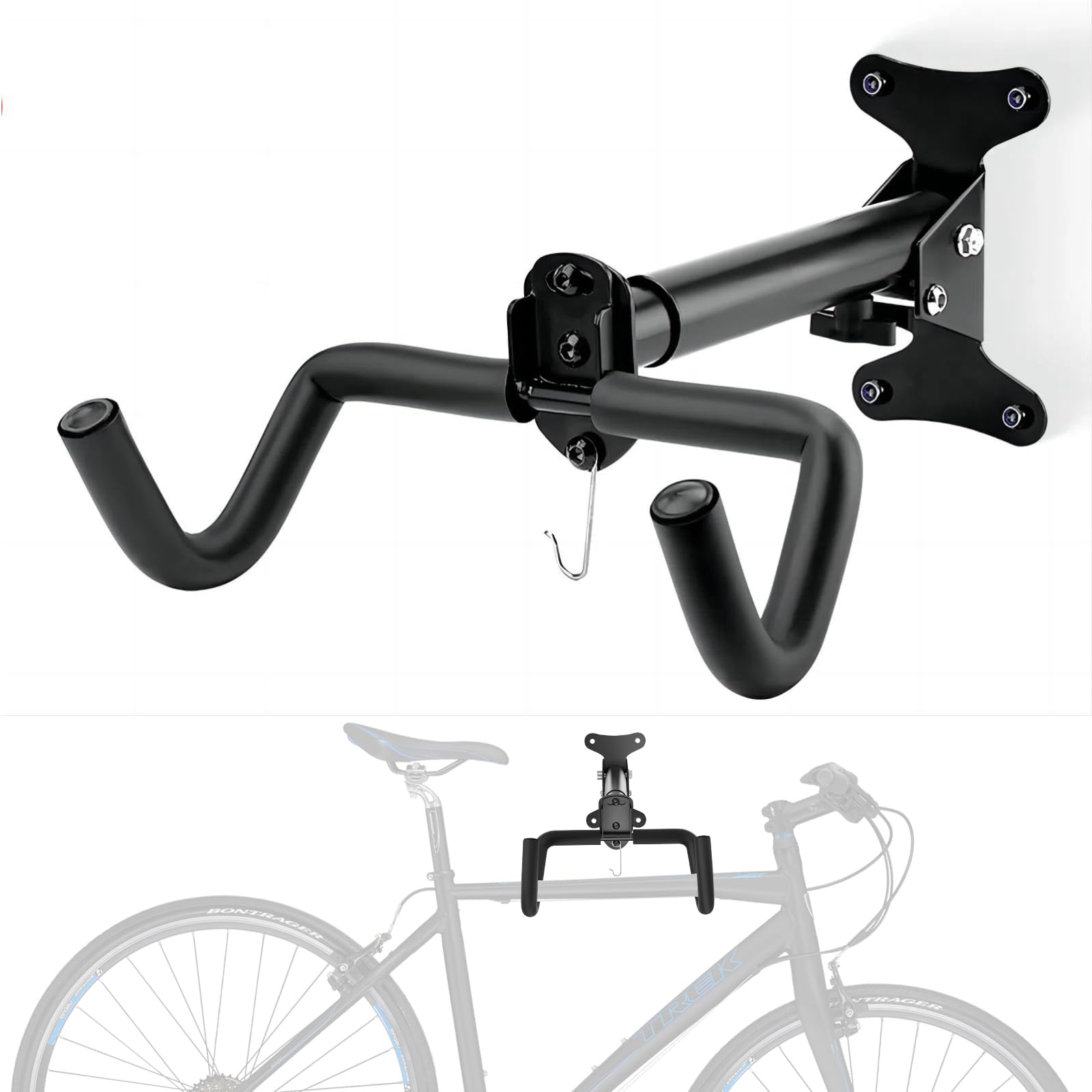 Bike Wall Mount, Adjustable Distance and Foldable Bicycle Hanger Rack Wall Indoor Garage Wall Holder Hook Compatible MTB, Road Bike, E-Bike, for Bike Storage Wall and Space Saving (1pcs)