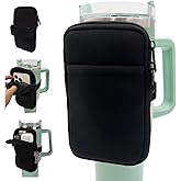 LMYUHONG Water Bottle Pouch for Stanley Cup Accessories 40oz 20oz 30oz,Tumbler Pouch with Versatile Pocket, for Cards, Keys,Earphone. Fits for Phones, Use for Running, Walking, Hiking & Biking,Black