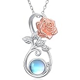 OUTANG Rose Flower Necklace for Women 925 Sterling Silver Moonstone Rose Flower and Infinity Pendant Ladies Floral Jewelry Gifts