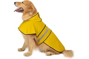 HDE Dog Raincoat Jacket Reflective Adjustable Hooded Pet Poncho Rain Coat with Leash Hole for Small to X-Large Dogs Yellow - L