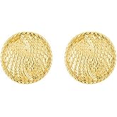 Women Gold Silver Clip Earrings Vintage Round Button Clip On Earrings Non Pierced Earrings