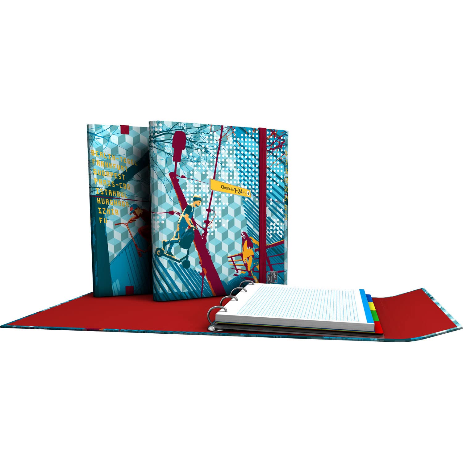 Grafoplás 88212649. 4 Ring Folder with Flap, A4, Rubber Closure, includes Replacement and Separators, Carpeplus, Diverse Collection, Follow Me