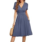 WEACZZY Women's Summer Short Sleeve Casual Dresses V-Neck Floral Party Dress with Pockets