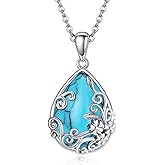 HKPATOP Turquoise Necklace 925 Sterling Silver Teardrop Filigree Necklace Turquoise Jewelry Gift for Women
