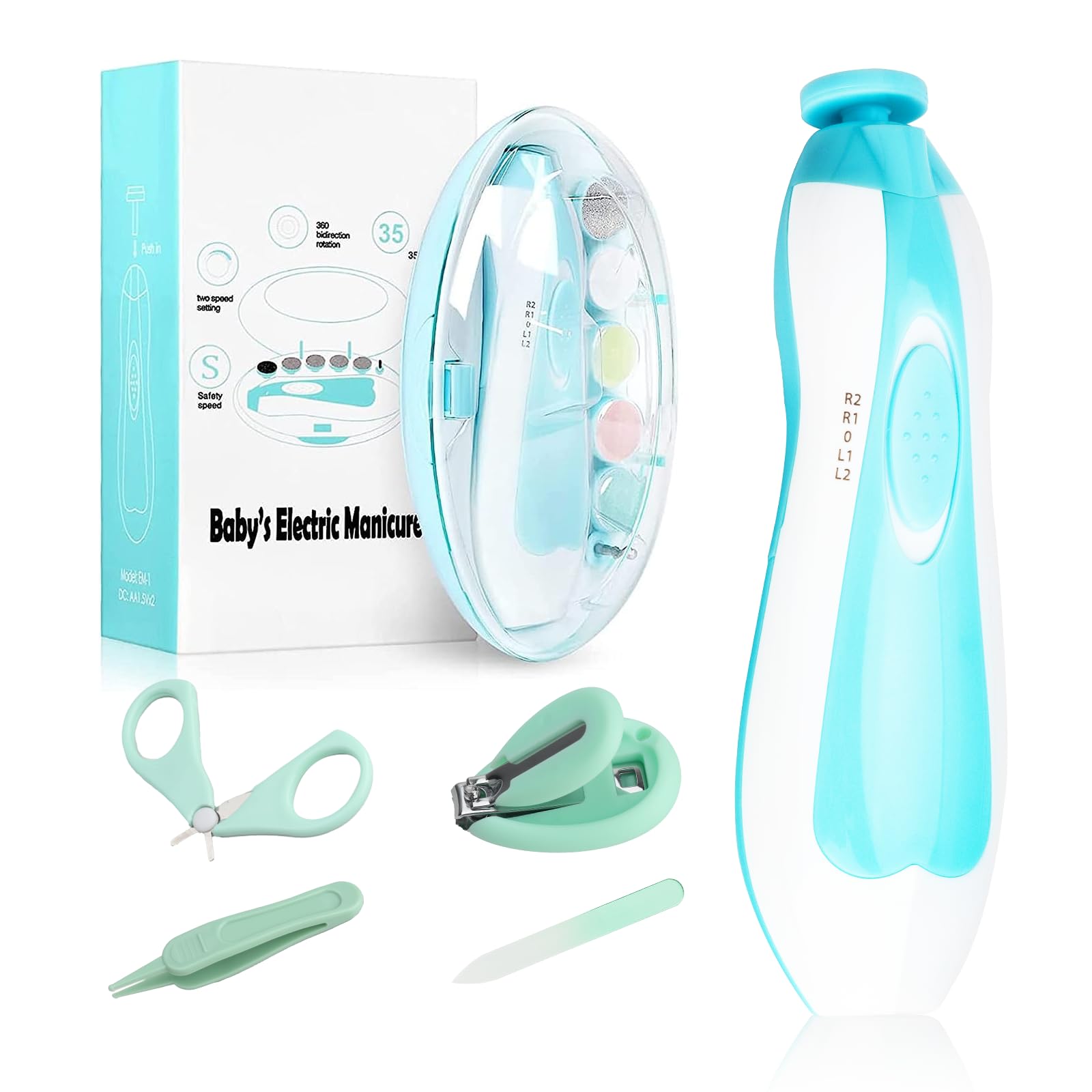 Photo 1 of **USED, INCOMPLETE** Baby Electric Nail File, 8 in 1 Safe Baby Nail Trimmer, Baby Nail Clippers with 6 Grinding Heads and Light, Baby Nail Care Kit for All Ages