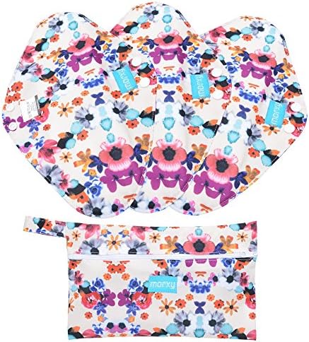Morxy Reusable Panty Liners, Sanitary Pads, Menstrual Pads For Women. Washable Charcoal Bamboo Cloth Pads, Incontinence Pads For Regular Heavy Flow -3 Pack Set ( Large Overnight- Long) With Wet Bag