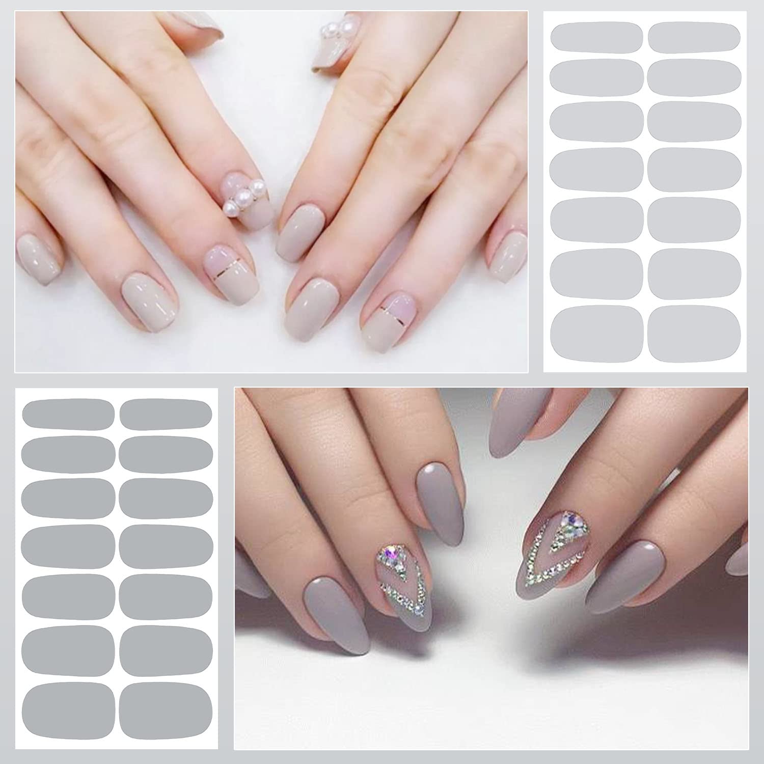 DANNEASY 16 Sheets Nail Wraps for Women Nail Polish Strips Solid Color Self Adhesive Nail Polish Stickers Stick On Nails Nail Accessories with 1pc Nail File, Cuticle Stick (Gray) - Image 3