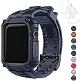 Fullmosa Compatible with Apple Watch Bands Series 6/5/4/SE, Rugged iWatch Strap Silicone with Screen Protector and Bumper Case for Men (44mm, Blue)