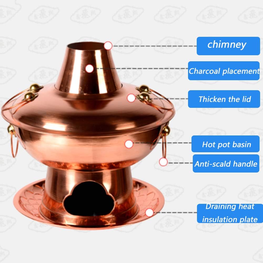 Pure Copper Charcoal Copper Hot Pot Domestic Picnic Yuanyang Red Copper