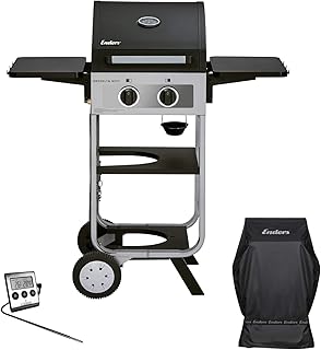Enders BROOKLYN NEXT 2 - BBQ Gasgrill Bundle mit Wetterschutzhülle &amp; Gratis Fleischthermometer - 2 Edelstahl-Brenner stufenlos, Gas Grill mit Grillwagen, Grillhaube, abklappbare Seitenablagen