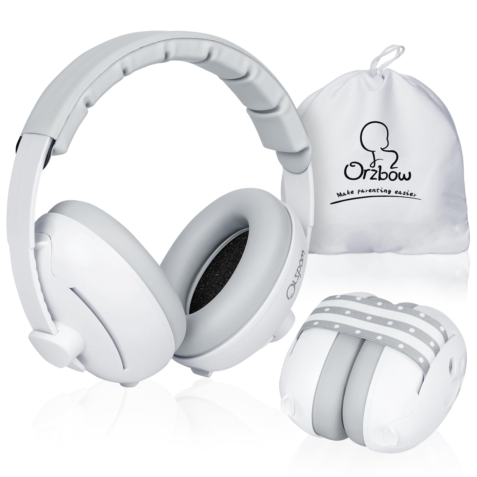 Photo 1 of 2-in-1 Baby Ear Muffs Noise Protection, Noise Cancelling Headphones for Babies up to 48 Months, Adjustable Infant Ear Protection with Non-Slip Band for Airplane Travel Sleep, White