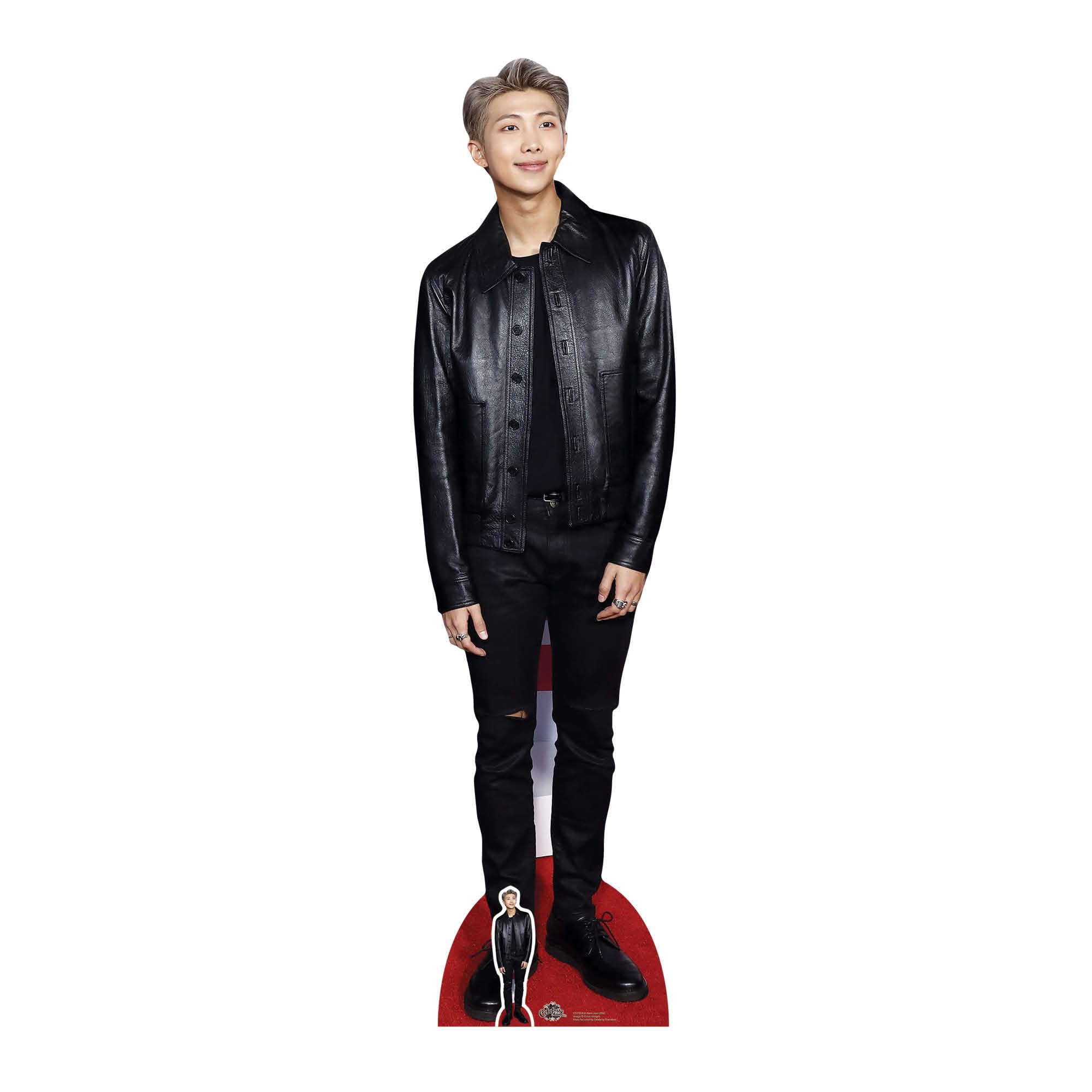 Star Cutouts CS750 RM BTS Kim Nam-joon Black Leather Lifesize Cardboard Cutout with Free Mini – K-Pop Leader Fan Display & Collector Gift