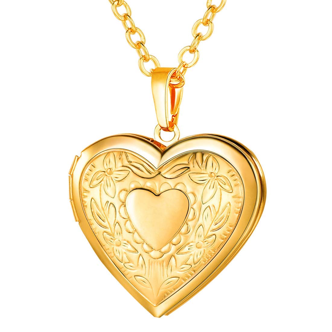 U7 Gold Heart Locket Necklace, Classic Heart Pendant Necklace for Women — image 1