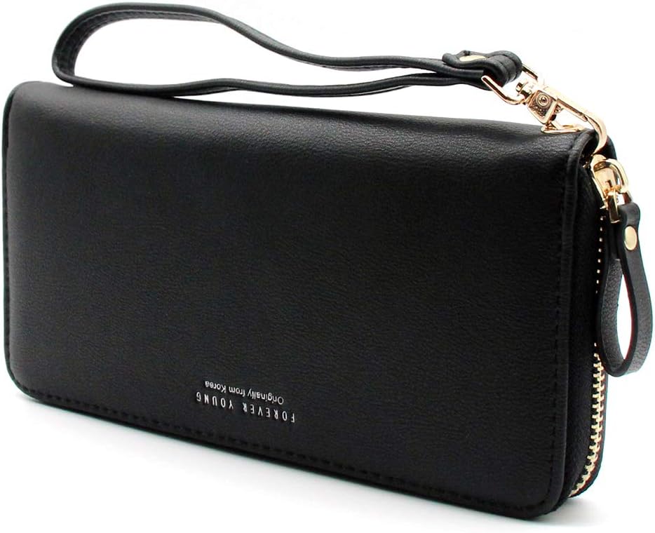Women's Long Wallet Roomy Clutch Purse Card Cash Bag Phone Holder Case Organizer (All Black, Large)