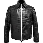 Deja Exe Men's Genuine Sheep Skin Leather Crocodile Embossed Motorcycle Jacket Black and Brown