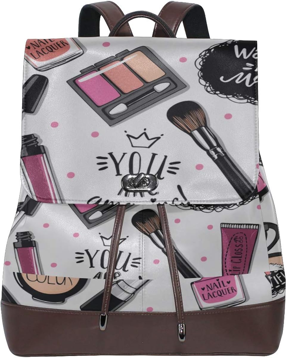 Cosmetics Make Up Products Set Backpacks Leather Girl