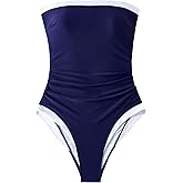 SUUKSESS Women One Piece Tummy Control Swimsuit Strapless Bandeau Bathing Suit