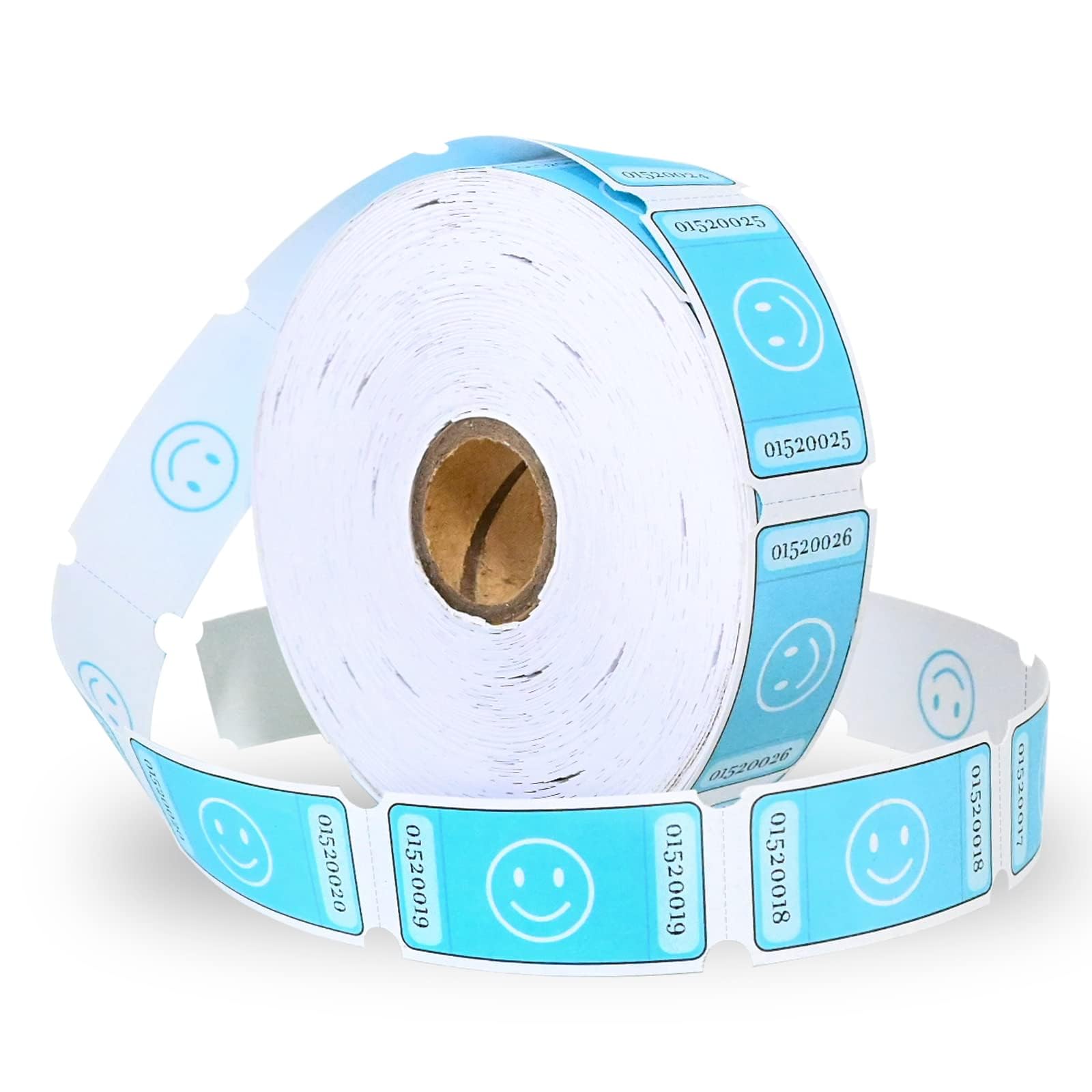 L LIKED 1000 Numbered Blue Smiley Raffle Tickets, Single Ticket Roll for Party Events, Carnival, School Classroom Supplies