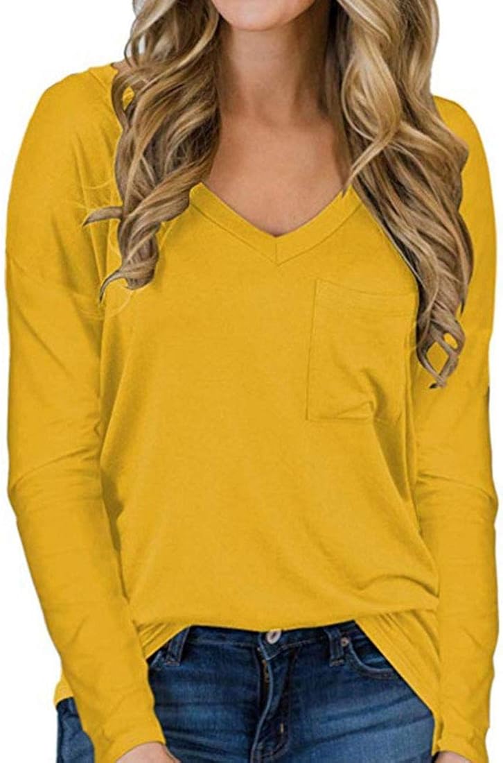 Yellow v neck shirt womens Clearance