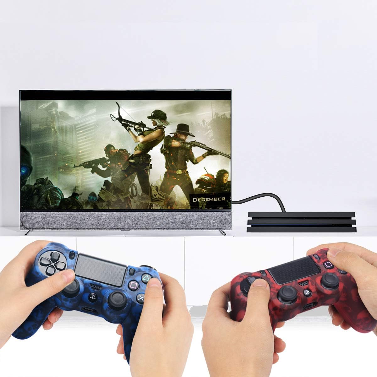 Amazon Co Jp Skins Ps4コントローラー用 Dualshock 4シリコンスキン ウォータープリントプロテクターケースセット Sony Ps4 Ps4 Slim Ps4 Pro用 2パック スカル Ps4コントローラーカバー 4ペア Ps4サムグリップ レッド ブルー ゲーム