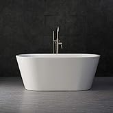 WOODBRIDGE 59" Acrylic Freestanding Bathtub Contemporary Soaking Tub with Brushed Nickel Overflow and Drain B0014B,White