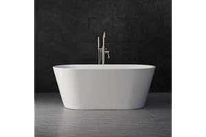 WOODBRIDGE 59" Acrylic Freestanding Bathtub Contemporary Soaking Tub with Brushed Nickel Overflow and Drain B0014B,White