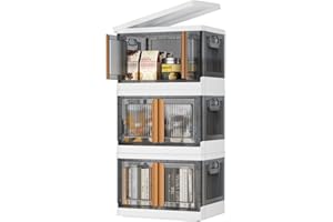 Z ZONAMA Storage Bins with Lids, Collapsible Closet Organizers and Storage 8.4 Gal, Clear Wardrobe Organizer,Stackable Plastic Container with Door for Book Clothes Home Organizing(3 Pack)