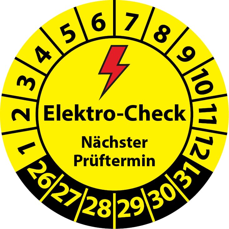 Fast-Label Test badge, electric check next test date, vinyl film, electric test sticker, test label, E-check badge (20 mm diameter, 100)