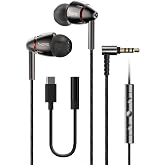 1MORE Quad Driver in-Ear Earphones Hi-Res High Fidelity Headphones Warm Bass, Spacious Reproduction, High Resolution, Mic in-Line Remote Smartphones/PC/Tablet - Silver/Gray