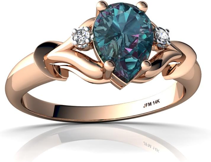 14kt Gold Lab Alexandrite and Diamond 7x5mm Pear Gothic Pear Ring
