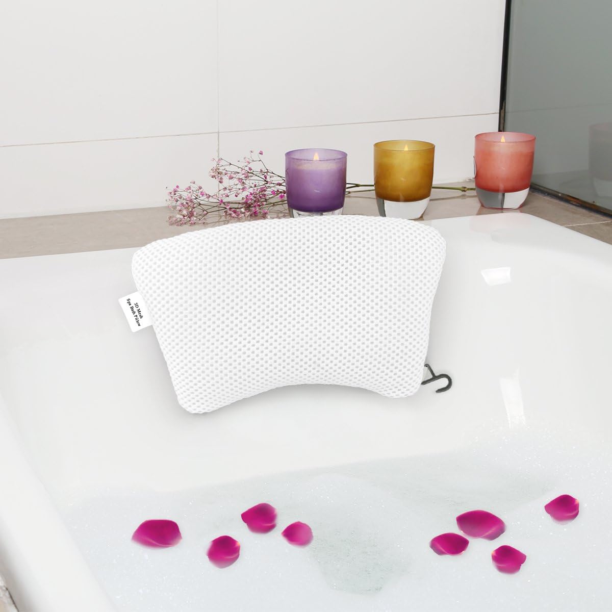 TakCool Luxury Spa Bath Pillow with Non-Slip Suction Cups, Unique Curve Shaped Bathtub Pillow for Neck Head Support, Quick Drying Anti-Bacterial Bath Pillows Fits Any Tub