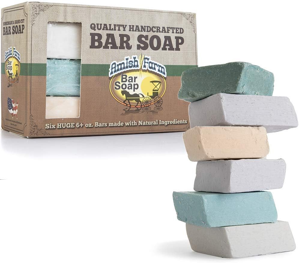 Amish Farms Handmade Bar Soap, Natural Ingredients, Cold Pressed, Carcinogen Free, 6 Ounce - 6 Pack Gift Box (6 Bars)