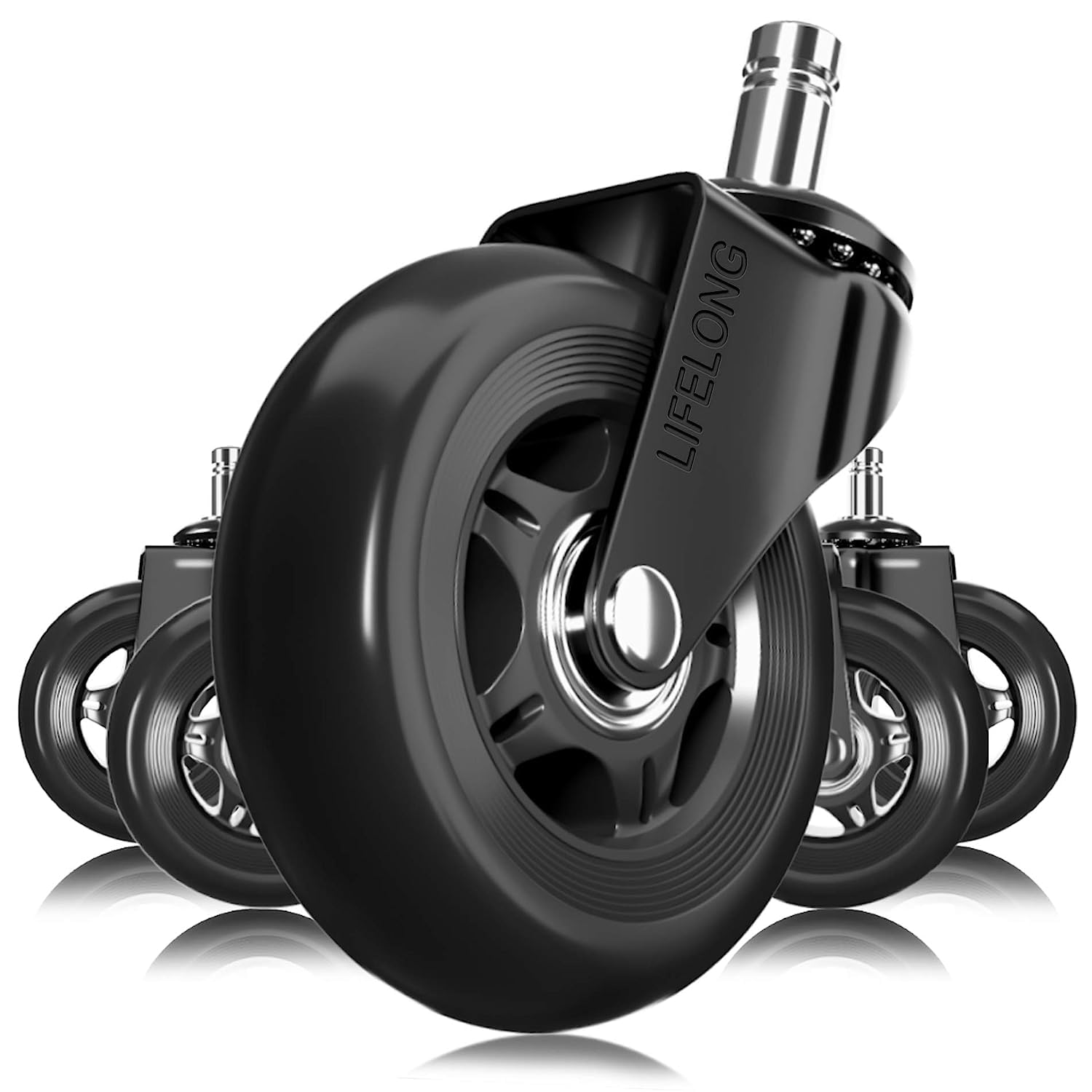 Office Chair Wheels Replacement Rubber Chair casters for Hardwood Floors and Carpet, Set of 5, Heavy Duty Office Chair Desk casters, 11x22mm, Black (Not for 1KEA)
